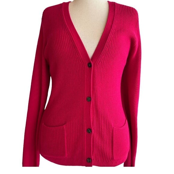 Lands End Cotton Cardigan Sweater Size Large P 14/16 Pink - Picture 1 of 6